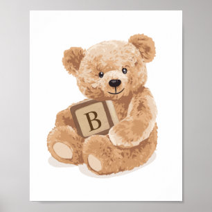 Poster Ours en peluche neutre personnalisable avec bloc