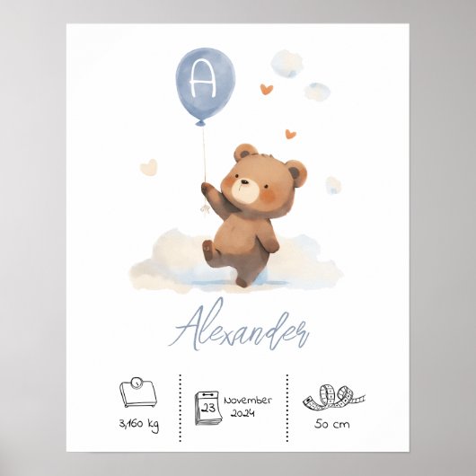 Poster Ours en peluche personnalisé avec pouponnière à ba (Devant)