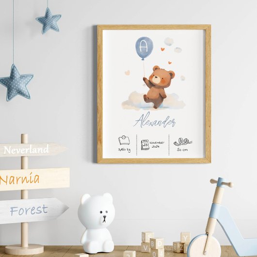 Poster Ours en peluche personnalisé avec pouponnière à ba