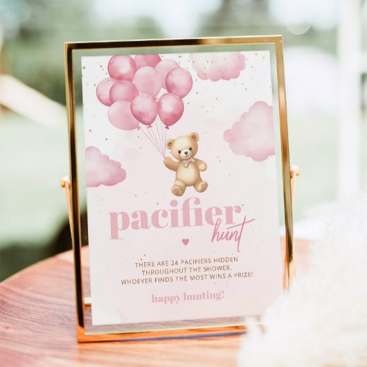 Poster Ours en peluche rose Jeu de baby shower de chasse 
