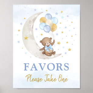 Poster Ours en peluche sur Lune Bleu Bleu Ballons d'or Sy