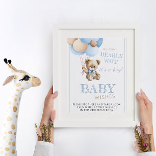 Poster Ours en peluche tenant un baby shower de ballons b