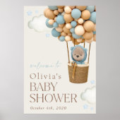 Poster Ours En Teddy, Ballons Bleus, Baby shower D'Accuei (Devant)