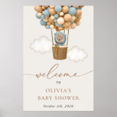 Poster Ours En Teddy, Ballons Bleus, Baby shower D'Accuei (Devant)