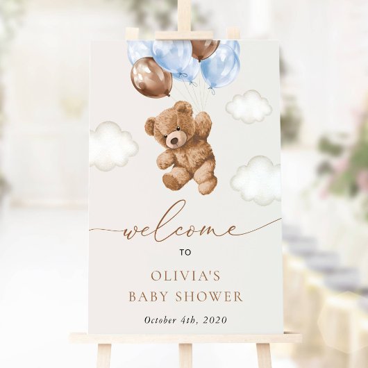Poster Ours En Teddy, Ballons Bleus, Baby shower D'Accuei
