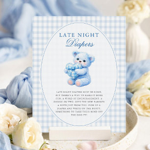 Poster Ours en tissu à carreaux bleus Baby Shower Neutre