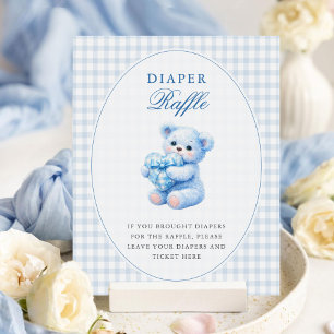 Poster Ours en tissu à carreaux bleus Baby Shower Neutre