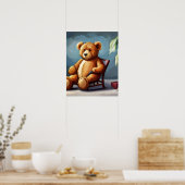 Poster Ours en tourbe bleu Brown assis sur la chaise (Cuisine)