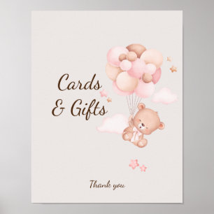 Poster Ours et ballons rose Baby shower Panneau personnal