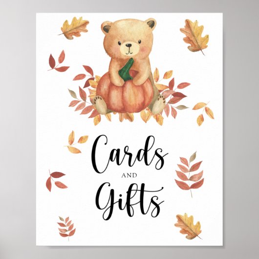 Poster Ours et citrouille - cartes et cadeaux baby shower (Devant)