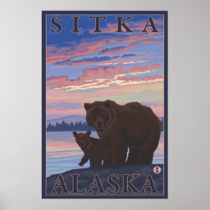 Poster Ours et cub - Sitka, Alaska