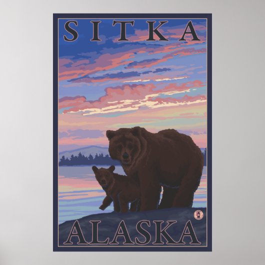 Poster Ours et cub - Sitka, Alaska (Devant)