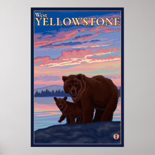 Poster Ours et cub - West Yellowstone, Montana