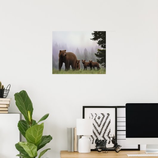 Poster Ours et petits (Bureau à domicile)