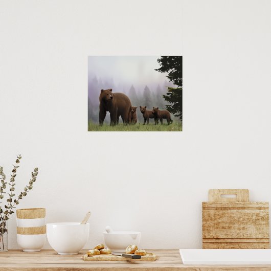 Poster Ours et petits (Cuisine)