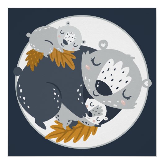 Poster Ours et petits de maman doux qui sifflent (Devant)