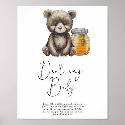 Poster Ours et pot de miel - Ne dites pas bébé (Devant)