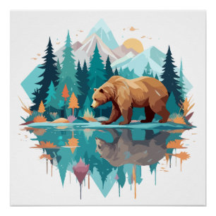 Poster Ours Faune Animaux Nature Extérieure Aquarelle