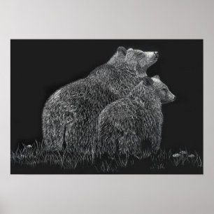 Poster Ours Faune Nature Dessin noir blanc