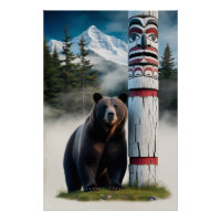 Ours grizzli avec Totem Pole Art de la faune