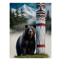 Ours grizzli avec Totem Pole Art de la faune