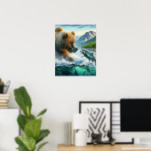Poster Ours Grizzly avec saumon à truite arc-en-ciel 16x2 (Bureau à domicile)