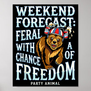 Poster Ours grizzly drôle patriotique été liberté rétro