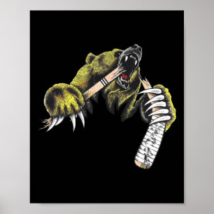 Poster Ours Grizzly Éclatant Bien Que Mordant Bâton De Ho