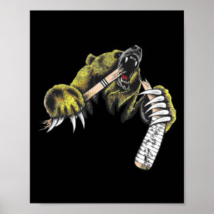 Poster Ours Grizzly Éclatant Bien Que Mordant Bâton de Ho