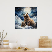 Poster Ours Grizzly et Bébé (Cuisine)