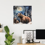 Poster Ours Grizzly et Bébé (Bureau à domicile)