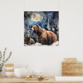 Poster Ours Grizzly et Bébé (Cuisine)