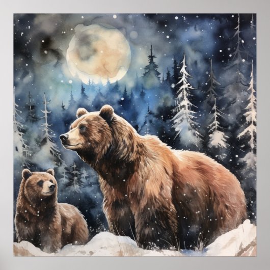 Poster Ours Grizzly et Bébé (Devant)