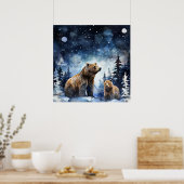 Poster Ours Grizzly et bébé (Cuisine)