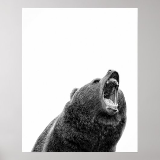 Poster Ours grizzly grognant noir blanc moderne (Devant)