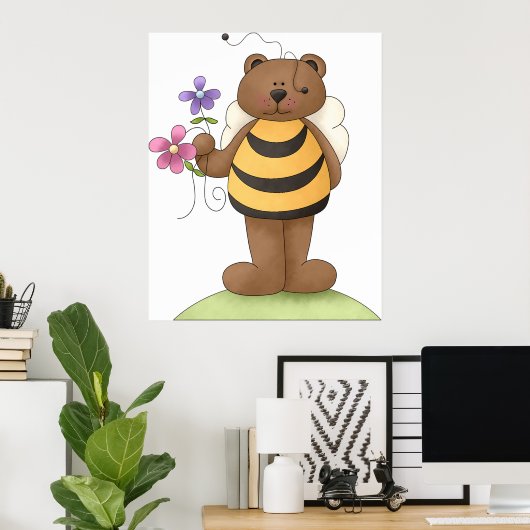 Poster Ours habillé en Bumblebee avec Fleurs (Bureau à domicile)