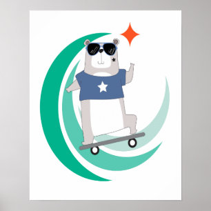 Poster Ours hipster faisant du skateboard