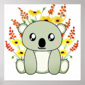 Poster Ours Koala mignon avec fleurs (Devant)