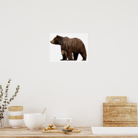 Poster Ours Mère Bébé Cub Double exposition (Cuisine)