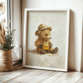 Poster Ours mignon avec bocal de miel