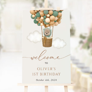 Poster Ours mignon, Ballons verts, Bienvenue pour le prem