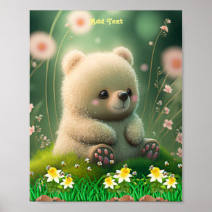 Poster Ours Mignon dans le Jardin Abeille à Miel Art Mura