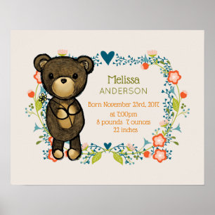 Poster Ours mignon, Fleur Jaune et Fer Floral Wreath Baby