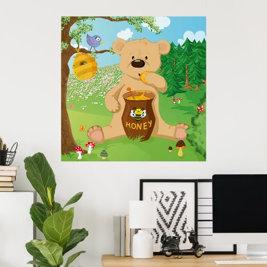 Poster Ours mignon mangeant du miel (Bureau à domicile)