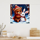 Poster Ours mignon tenant un lapin (Cuisine)