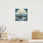 Poster Ours, Montagnes, Lac, Pleine lune Ai Art (Cuisine)