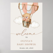 Poster Ours, Montgolfière Rose, Bienvenue à la Baby Showe (Devant)