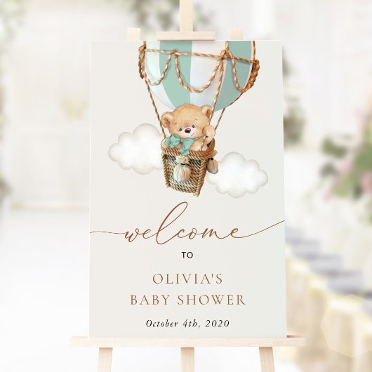 Poster Ours, Montgolfière Verte, Bienvenue à la Baby Show