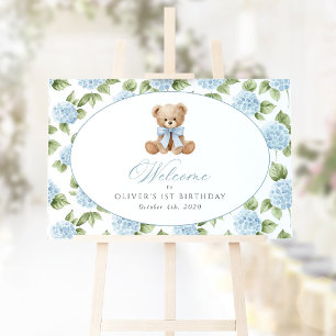Poster Ours, Nœud, Fleurs Bleues, Bienvenue pour le Premi