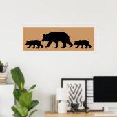 Poster Ours noir & Cubs Silhouette (Bureau à domicile)